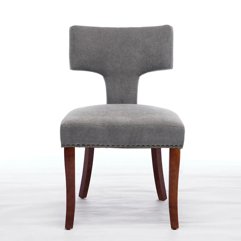 Dining Chairs Set of 2,Linen Fabric Upholstered Chair Curved Backrest with Copper Nails around,Chairs with Hardwood Frame