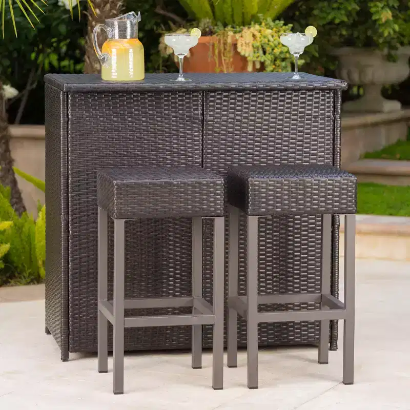 Christopher Knight Home Toronto 3 Piece Patio Traditional Rattan Bar Set
