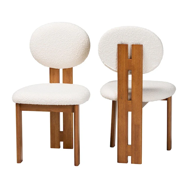Modern Boucle Fabric and Wood 2-Piece Dining Chair Set