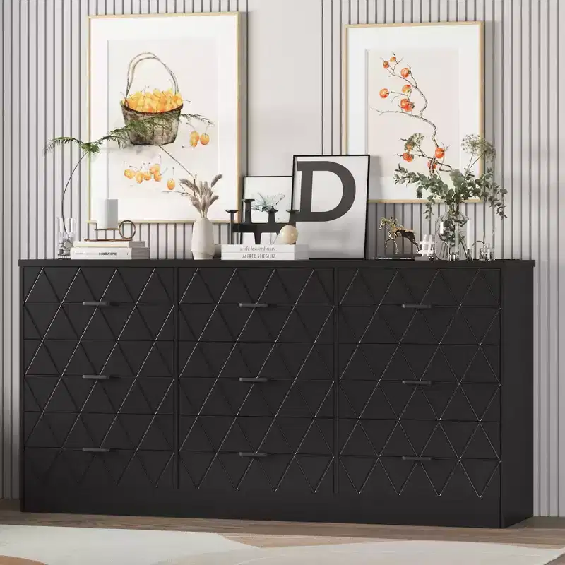 9 Drawer Dressers, Modern Large Dresser for Bedroom Organize, Wooden Long Dresser with 9 Drawers, Storage Chest of Drawers for Bedroom, Living Room