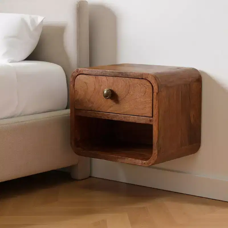 HomeRoots 12 Brown Solid Wood Square One Drawer Floating Nightstand
