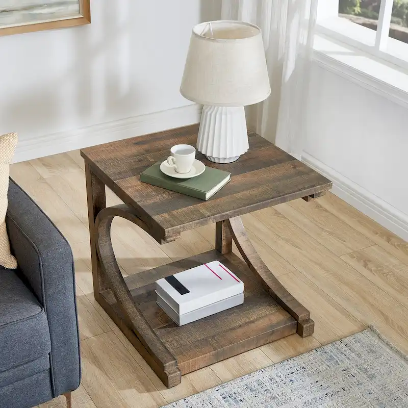Rubber Wood & MDF Coffee Table with Storage Shelf 23.8