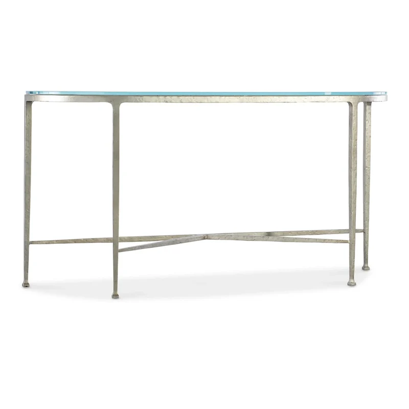 Clear Glass Top Sofa Table with Iron X-Frame, Single