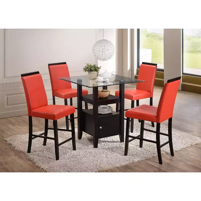 Kings Brand Furniture - Cappuccino Finish/Glass Top Counter Height Dining Table with Storage