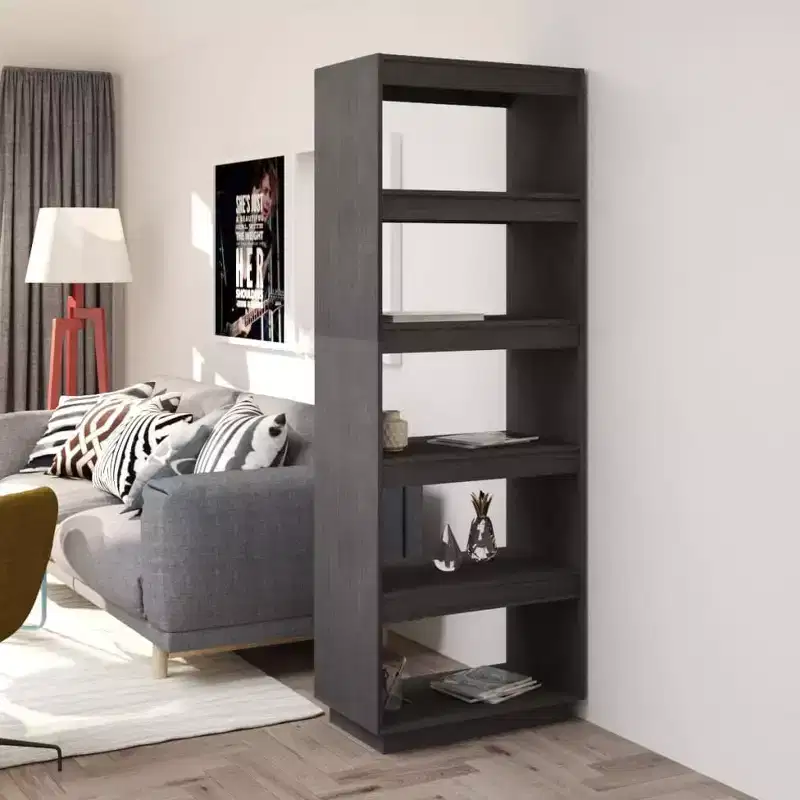 Book Cabinet Grey Solid Pinewood Medium Book Cabinet