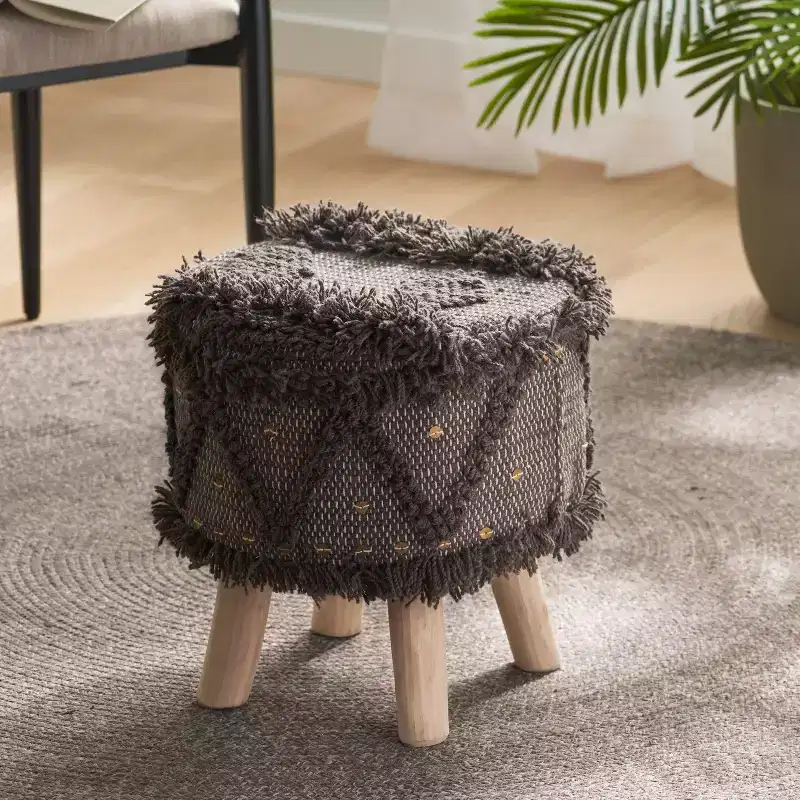 GDFStudio Edene Boho Handmade Fabric Stool with Metal Accents