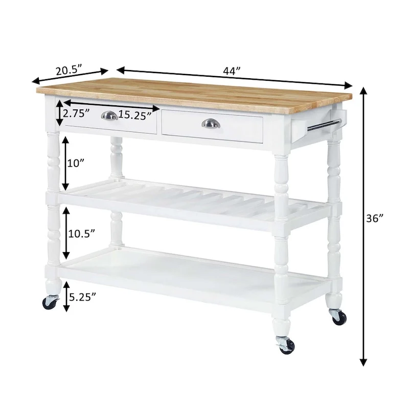 Convenience Concepts French Country 3 Tier Butcher Block Kitchen Cart with Drawers