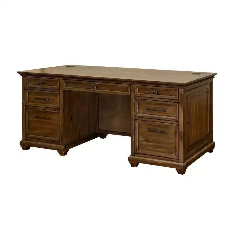Martin Furniture Porter Traditional Wood Double Pedestal Executive Desk Brown: No Assembly, 68.5" Width, All Purpose Drawer