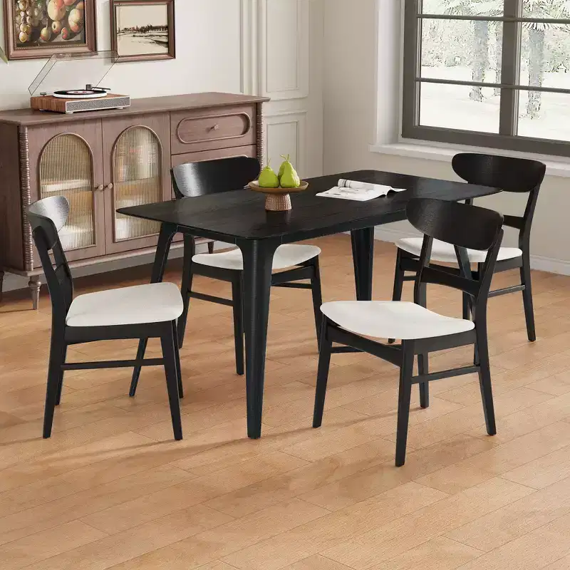 Christopher Knight Home Jinna Mid-Century Modern 5 Piece Rubberwood Dining Set with Upholstered Chairs