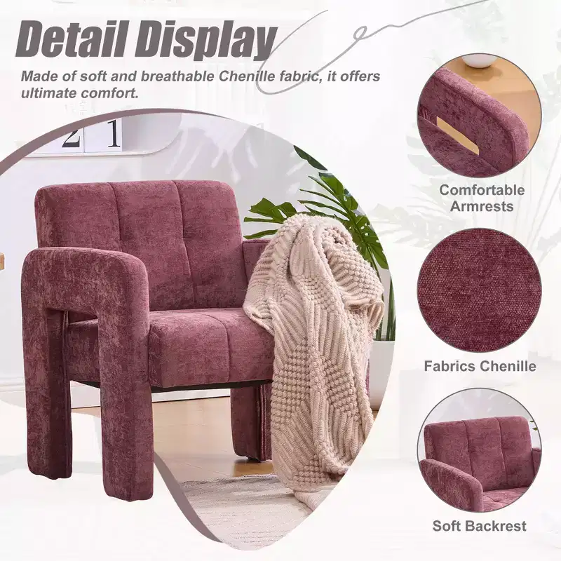 TUYOHW Modern Accent Armchair,Chenille Upholstered Single Sofa Chair with Padded Armrests,Lounge Chair Living Room,Bedroom,Office,500 lbs Capacity