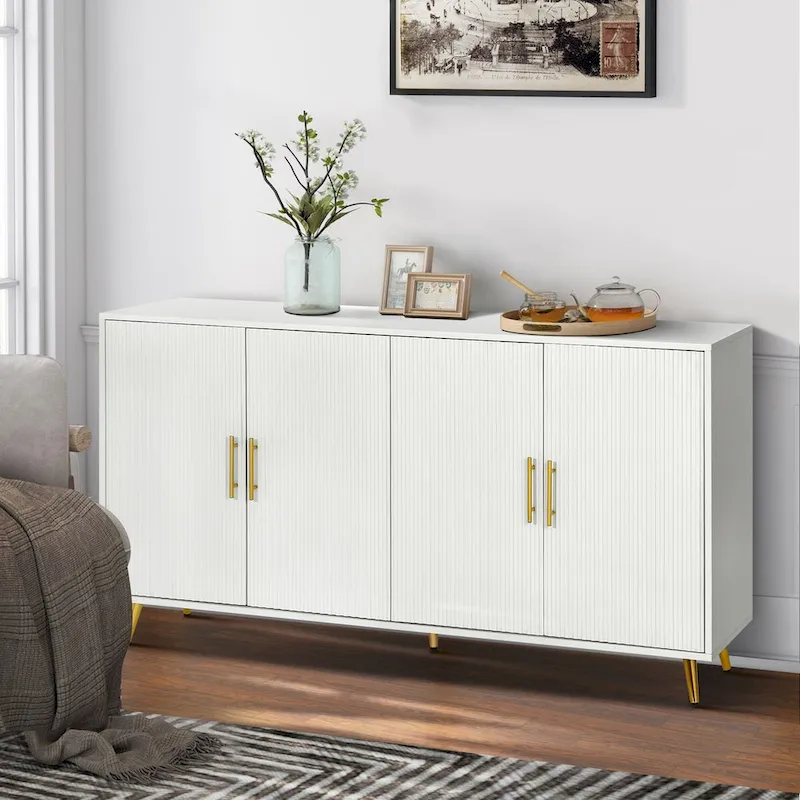 4-Door Storage Sideboard Cabinet with Vertical Line Design