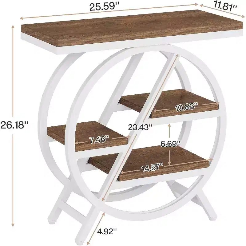 Lantine End Table for Living Room, 3-Tier Narrow Side Table with Storage, Wood Sofa Side Table for Bedroom, Light Brown & White