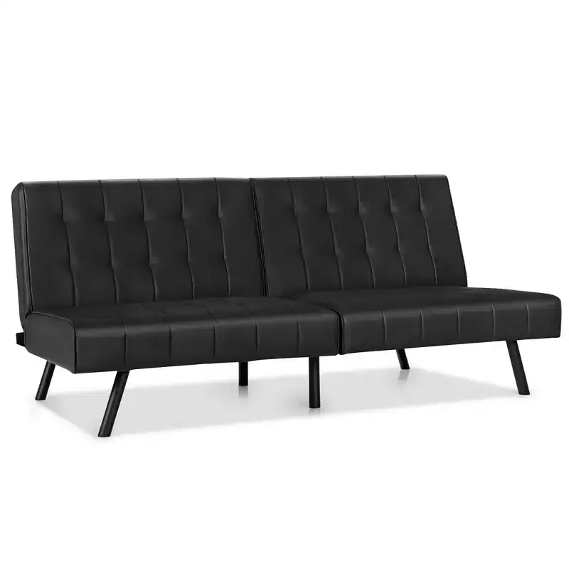Futon Sofa Bed, PU Leather Convertible Folding Couch Sleeper - White/Black/Grey