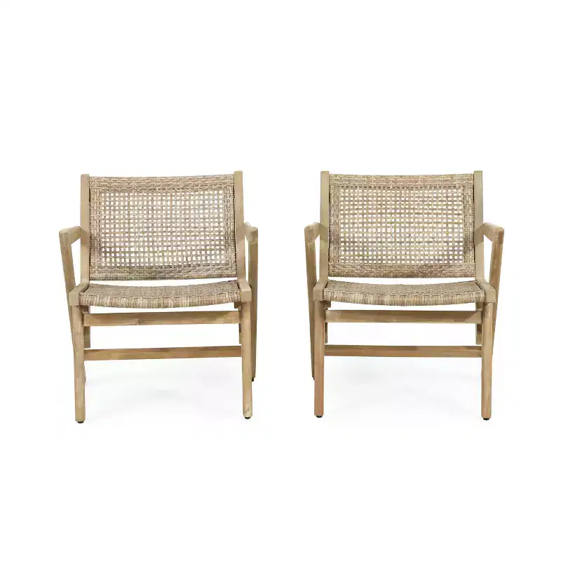 Okak 16 Rustic Patio Accent Chairs Premium Acacia Armchair with Woven Wicker Finish Seat&Back,Set of 2,Patio Furniture Seating,Natural