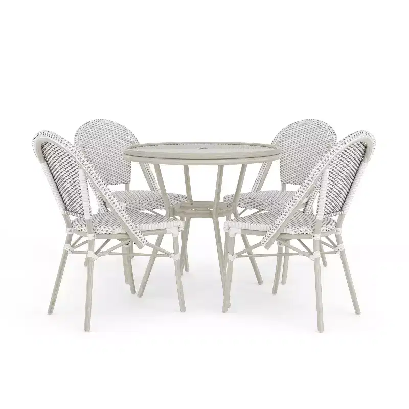 Martha Stewart Lily Pond Indoor-Outdoor Bistro Dining Table with 4 Stackable Bistro Chairs
