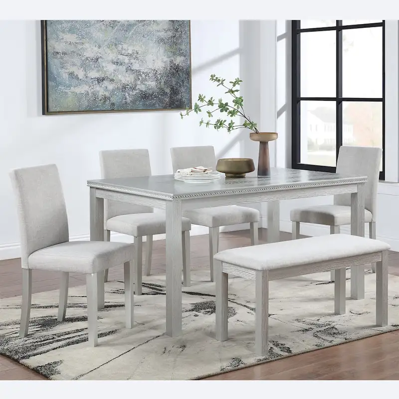 Wooden Dining Rectangular Table with Bench and 4 Chairs