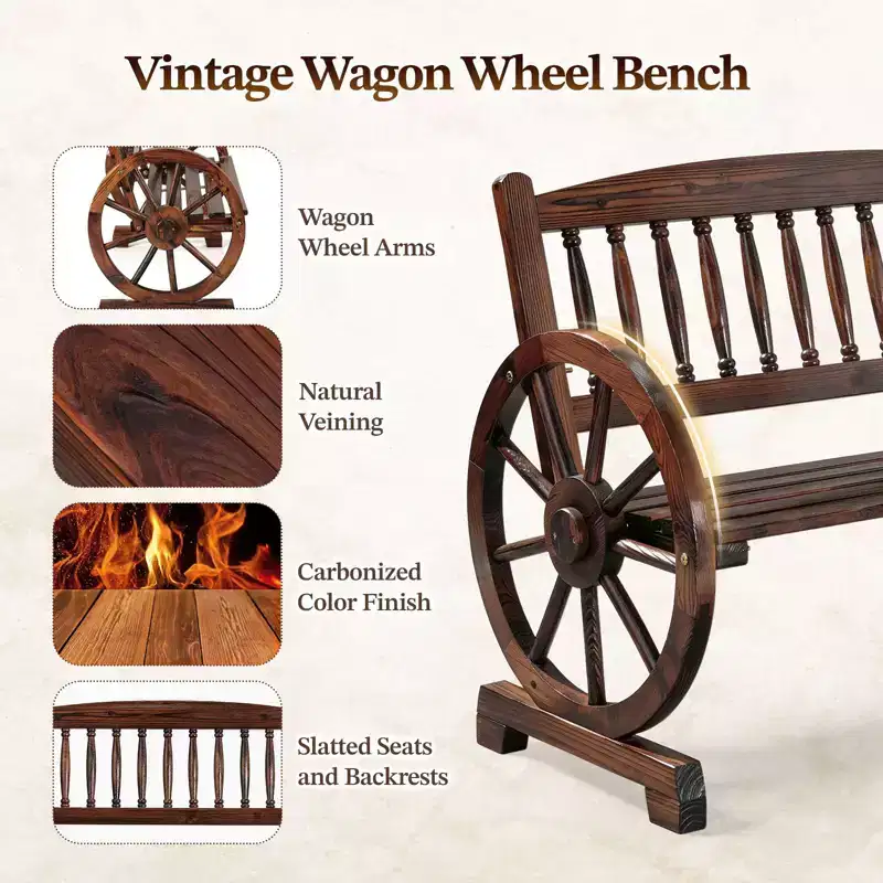 Karl Home | Rustic Wagon-Inspired Solid Wood Patio Bench