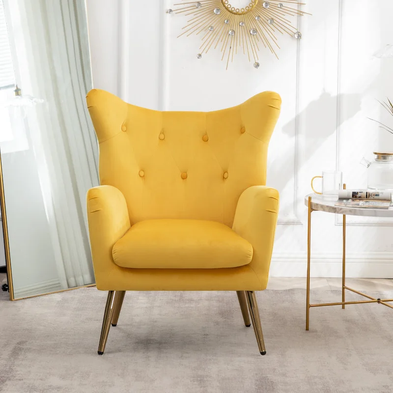 Roundhill Furniture Sovarol Velvet Button-Tufted Wing Back Accent Chair