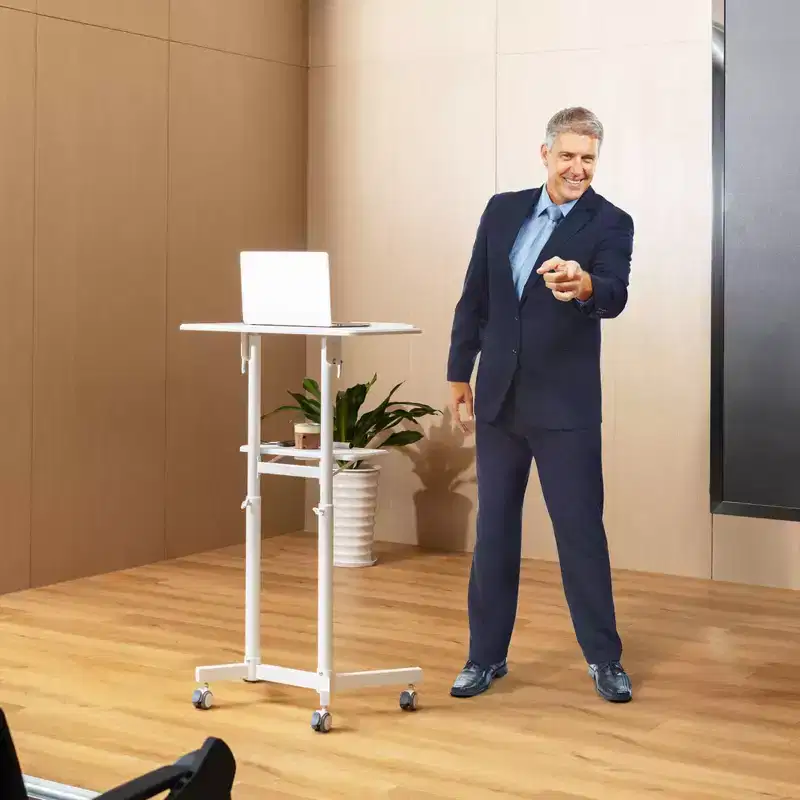 Costway 1/2 PCS Mobile Lectern Podium with Tilting Top Storage Tray Lockable Casters White