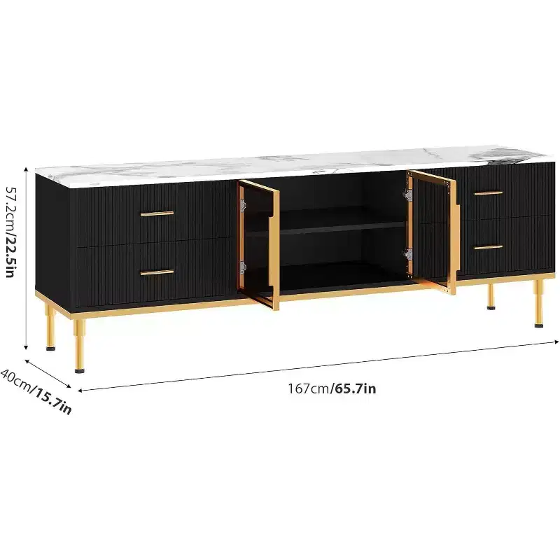 65 Inch TV Stand with LED Lights, Modern Entertainment Center with 4 Drawers & Shelves & Glass Doors, TV Console Table for 55/65/75 Inch TV