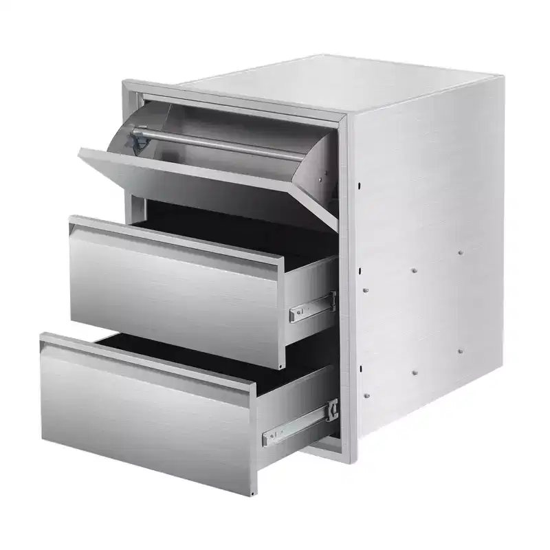COZONY Stainless Steel Outdoor Kitchen Drawers with Paper Towel Holder, Flush Mount BBQ Access Drawers for Grill Station Patio Storage