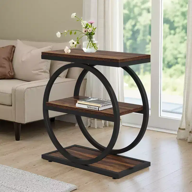 Industrial 3 Tier Sofa Side Table Slim Design Multifunctional Home Use