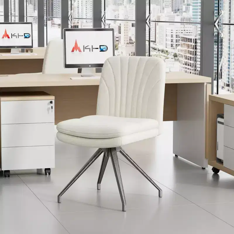 VECELO Upholstered Office Desk Chair Cross Legged Chair with Wide Padded Seat, Modern Computer Task Chair Gray/Beige