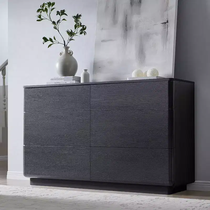 6 Drawer Dresser, Modern Wooden Chest of Drawers Chest of Drawers with Curved Profile Design, Storage Organizer Dresser for Living Room
