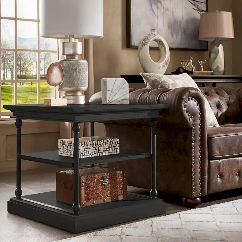 Cornice Accent Storage Side Table – Rustic Wood End Table