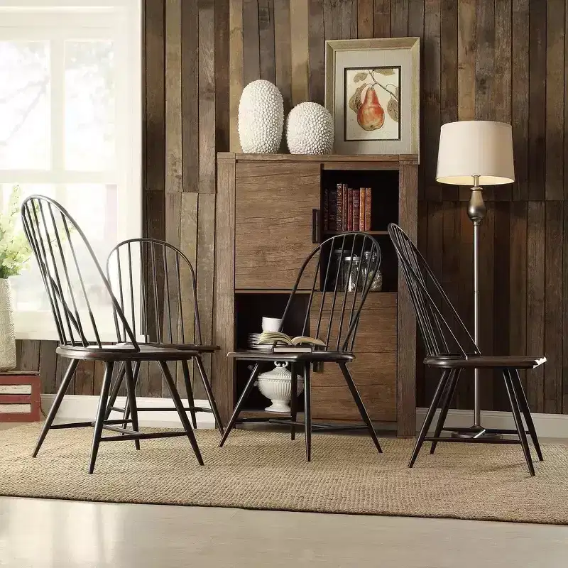 Raelyn Two-Tone Spindle Windsor Dining Chair - (Set of 4) - Black Metal/Brown Veneer - iNSPIRE Q