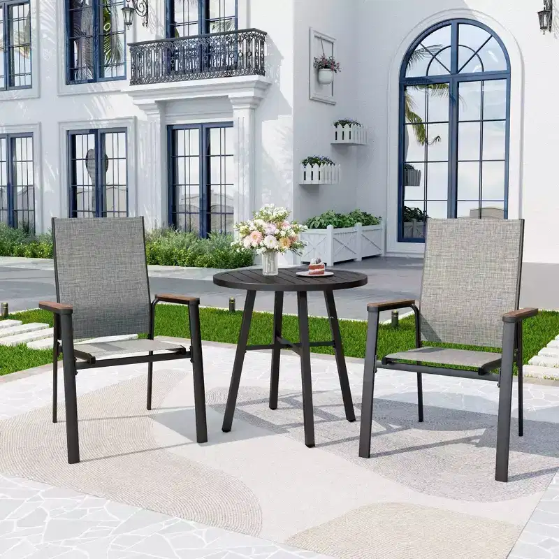 3pc Patio Dining Set with Small Round Steel Table & Sling Chairs - Captiva Designs: Outdoor Furniture for Balcony or Deck