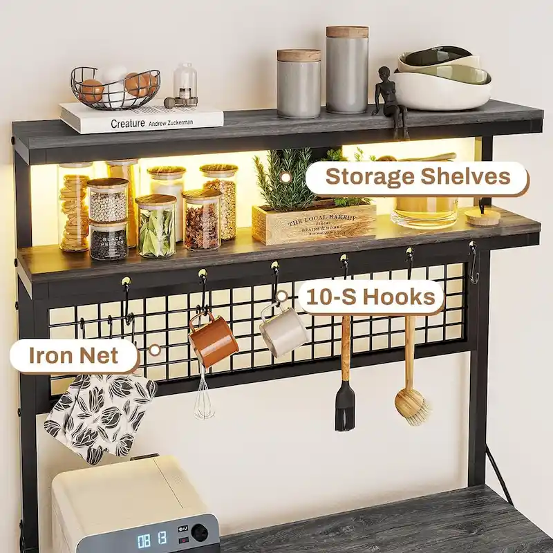 Bakers Rack with Power Outlet 6-Tier Coffee Bar Microwave Stand