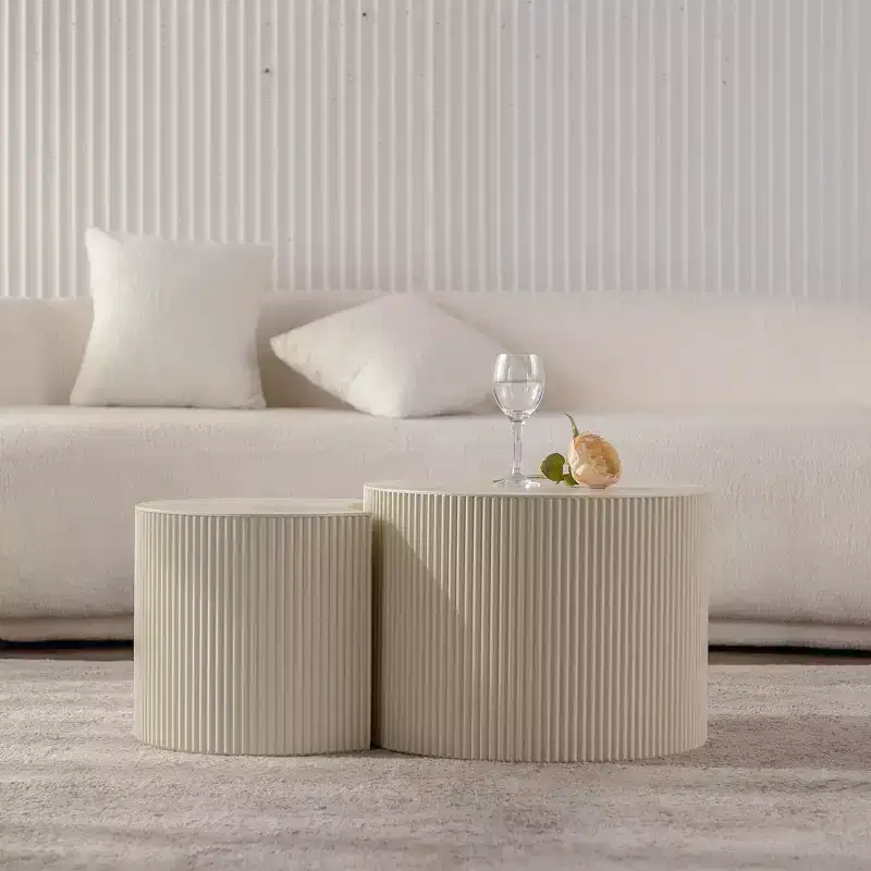 Wood Round Coffee Table with Relief Design 14.92''H x 33.86'' Diameter