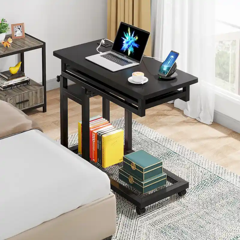 Height Adjustable Rolling Desk with Outlet and USB Ports