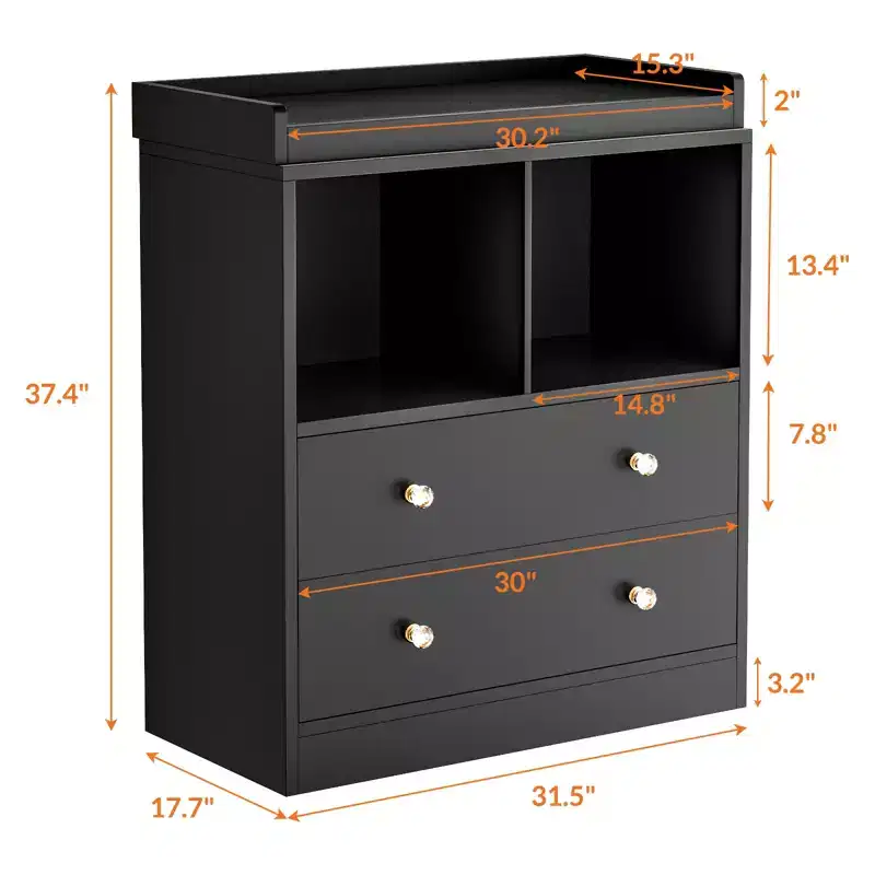 Baby Dresser with Changing Table Top, 2-Drawer Nursery Station with Pad, Sturdy Wooden Changing Table