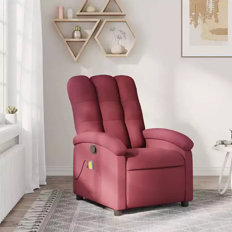Burgundy Fabric Massage Recliner Chair – 6-Point Vibration, Manual Recline, Side Pocket
