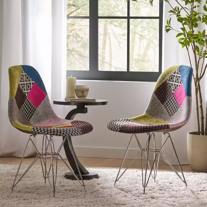 Christopher Knight Home Filmore Boho Fabric Patchwork Accent Chair with Chrome Legs (Set of 2)