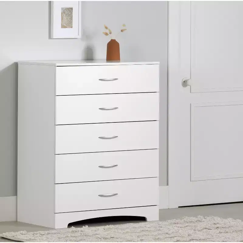 7 in.H Particle Board Vertical Dressers with 5 - Drawers in White Finish