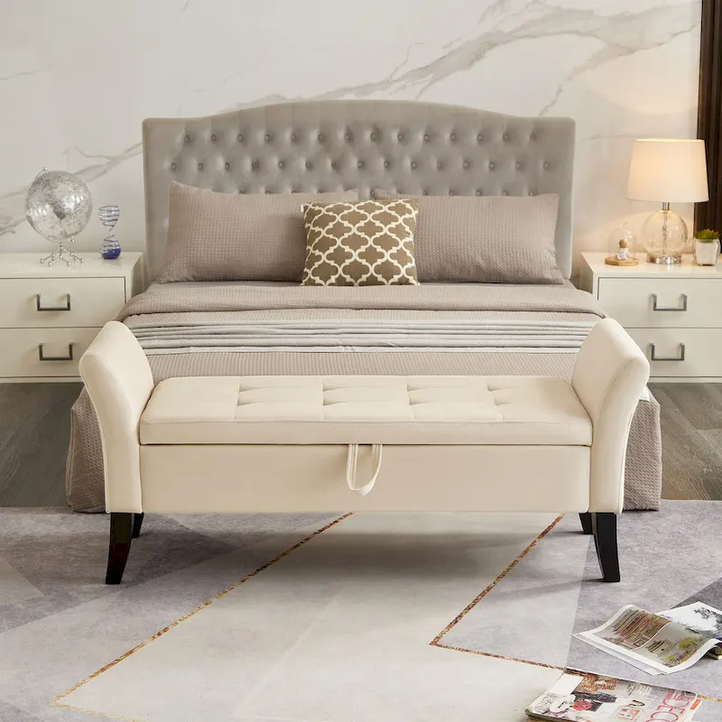 Velvet Storage Bench with Hinged Lid