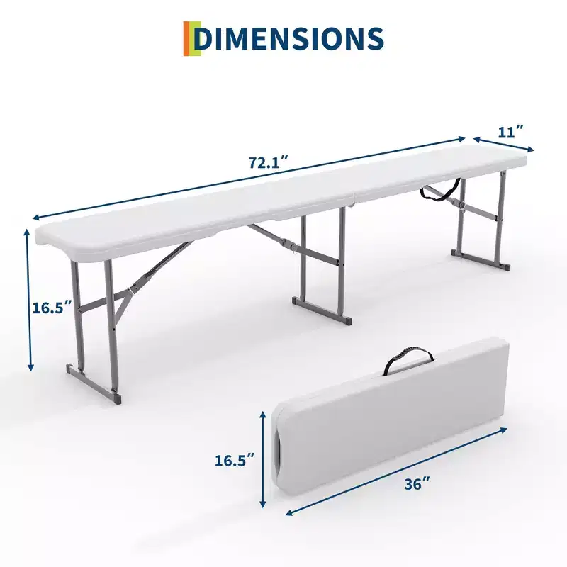 6 FT HDPE Folding Bench,Portable Camping Dining Seat with Metal Frame, Garden Soccer Multipurpose Entertaining Activities for in/Outdoor, 2 Pack