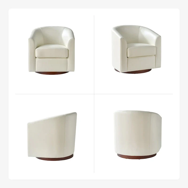Haley Modern Swivel Barrel Faux Leather Chair with Solid Wood Base Set of 2