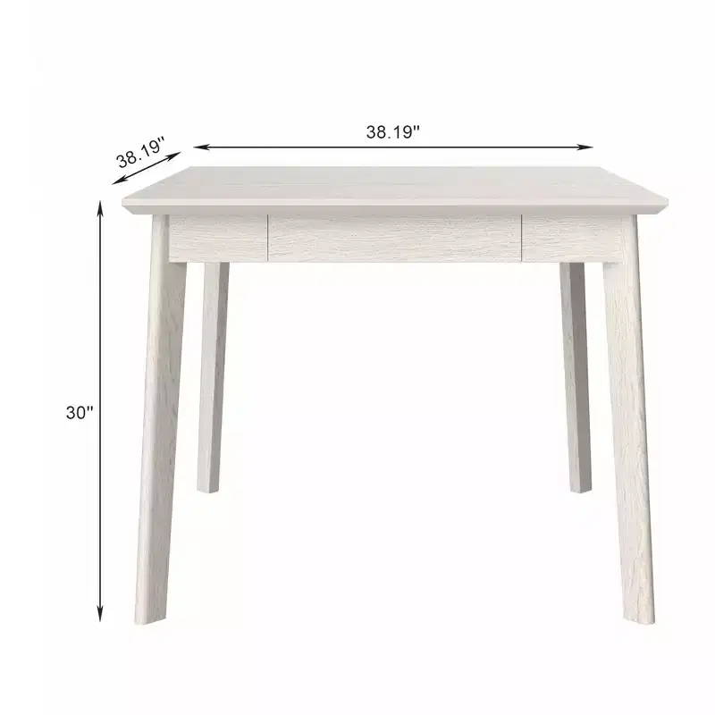 VECELO Rustic Square Dining Table, Rubber Wood Table with 4 Solid Wood Legs & 2 Storage Drawers for Kitchen, Gray