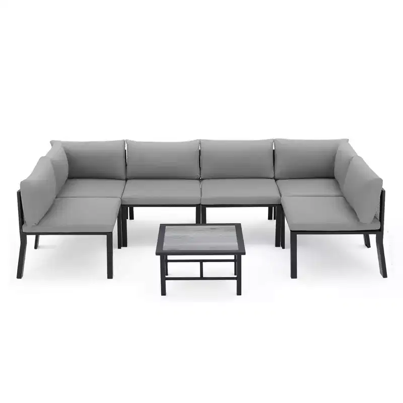 Mondawe 7 Pieces Metal Outdoor Furniture Sets Patio Sectional Sofa Garden Conversation Sets