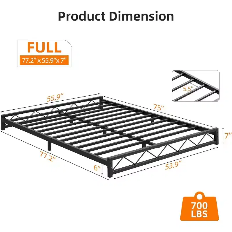 Wave Design Metal Platform Bed Frame with Steel Slats, No Box Spring Needed