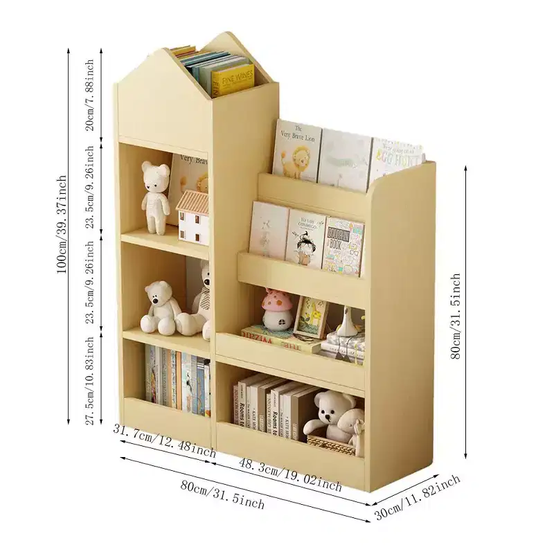 Wood Kids Bookshelf with 6 Compartments