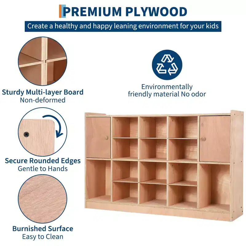 TROPOW Organizer Cubes with 2 Anti-Flip Fittings, 4 Castors and 2 Boxes for Home, School, Kindergarten, Natural