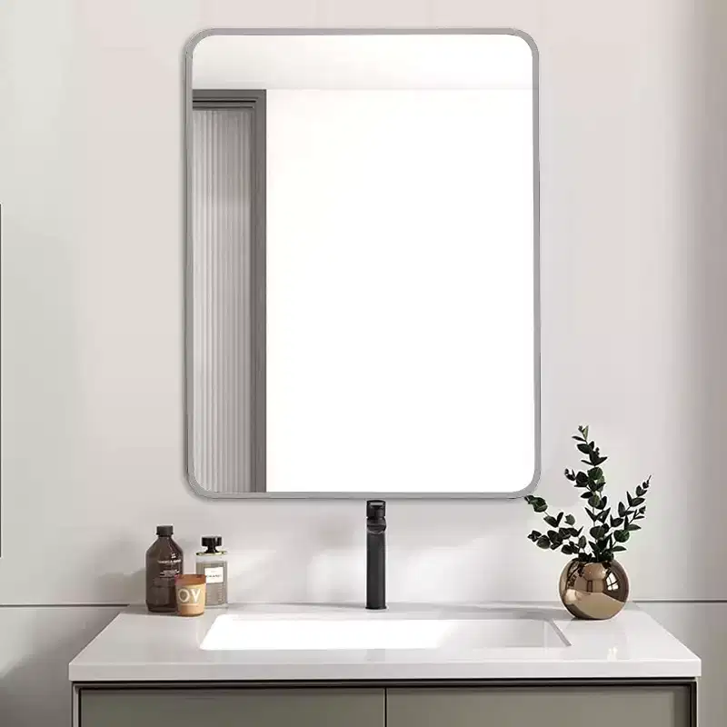 Silver Metal Framed Rectangular Bathroom Wall Mirror - Stylish & Durable