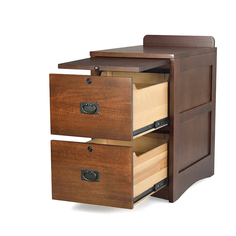 2-Drawer Quartersawn White Oak File Cabinet – Walnut Stain, Locking, Pull-Out Writing Tray