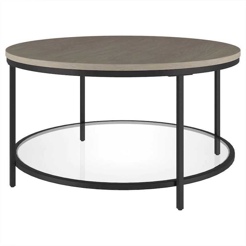 Sevilla 32 Wide Round Coffee Table with MDF Top and Glass Shelf - 32 Wide