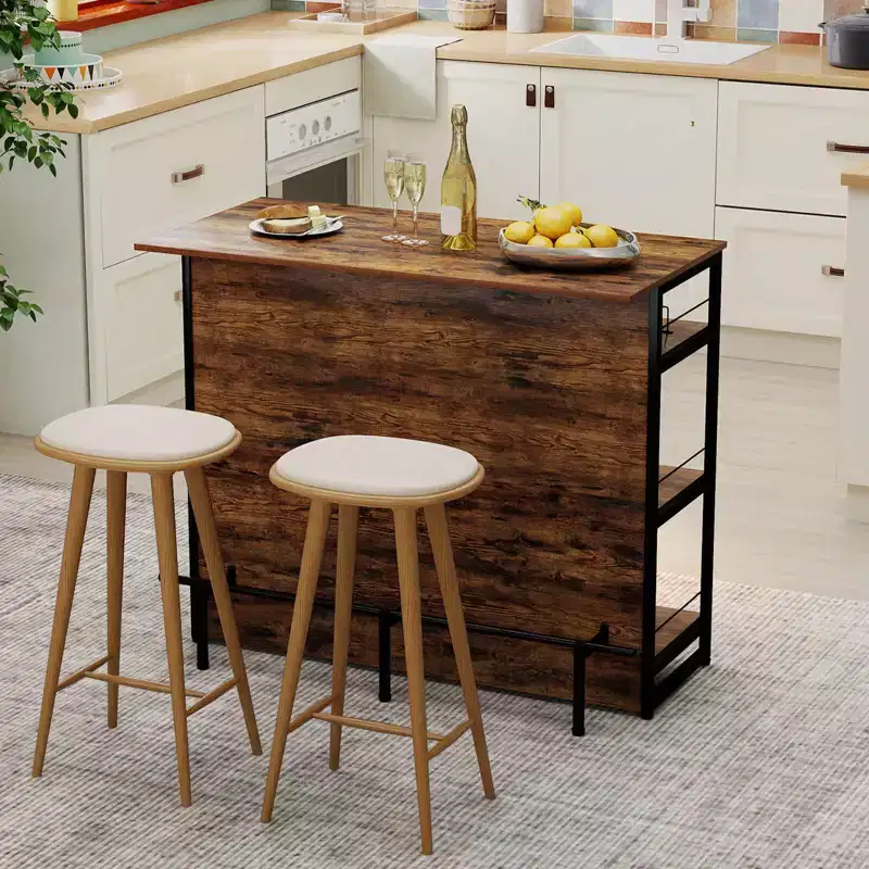 Costway Kitchen Island, 4-Tier Mini Bar Table Height Pub Table with Footrest, Wine Rack